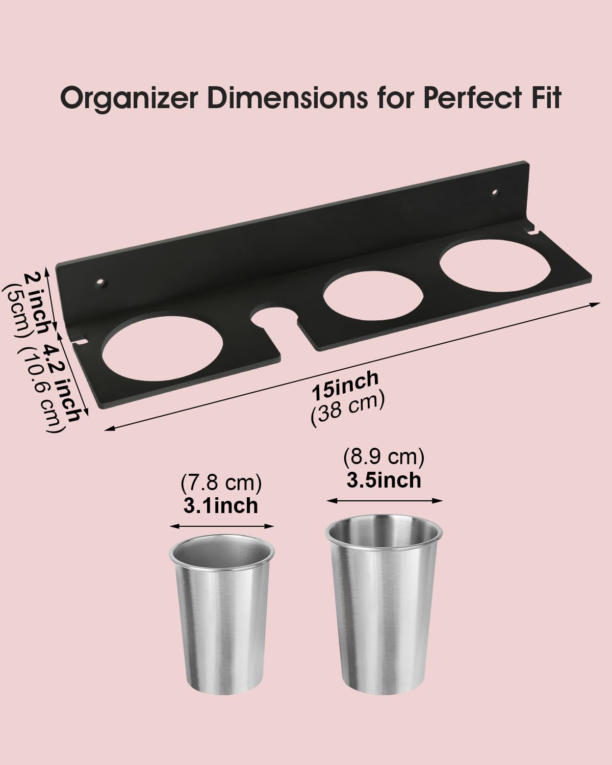 Bollmisde Hair Tool Organizer, Hair Dryer Holder with Heatproof Steel Cups, Acrylic Vanity Organizer for Curling Iron, Flat Iron & Hair Brushes, Perfect for Bathroom (Black, Oversized)