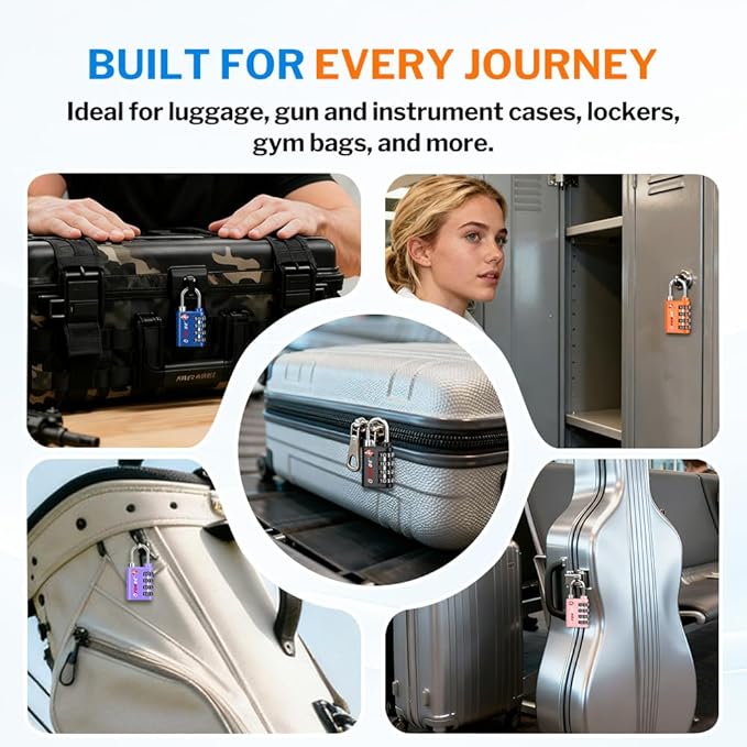 Forge Dual-Opening: Key or Combination Lock, TSA Approved Lock for Luggage, Pelican case, Travel, Gym, School, Luggage Combination Lock, Travel Bag Lock (Black 6 Pk)