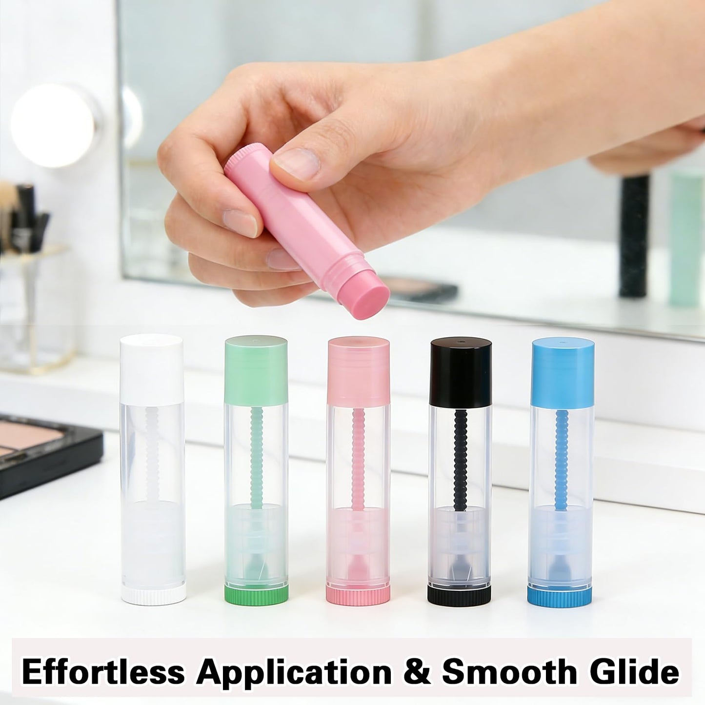 100-Pack Empty Refillable Lipstick Tubes, 0.15oz(5.5 ML) Capacity, Twist-Up Base for DIY Cosmetics, Lip Balm, Solid Perfume, Salve Projects (5 Colors CAP-100P)