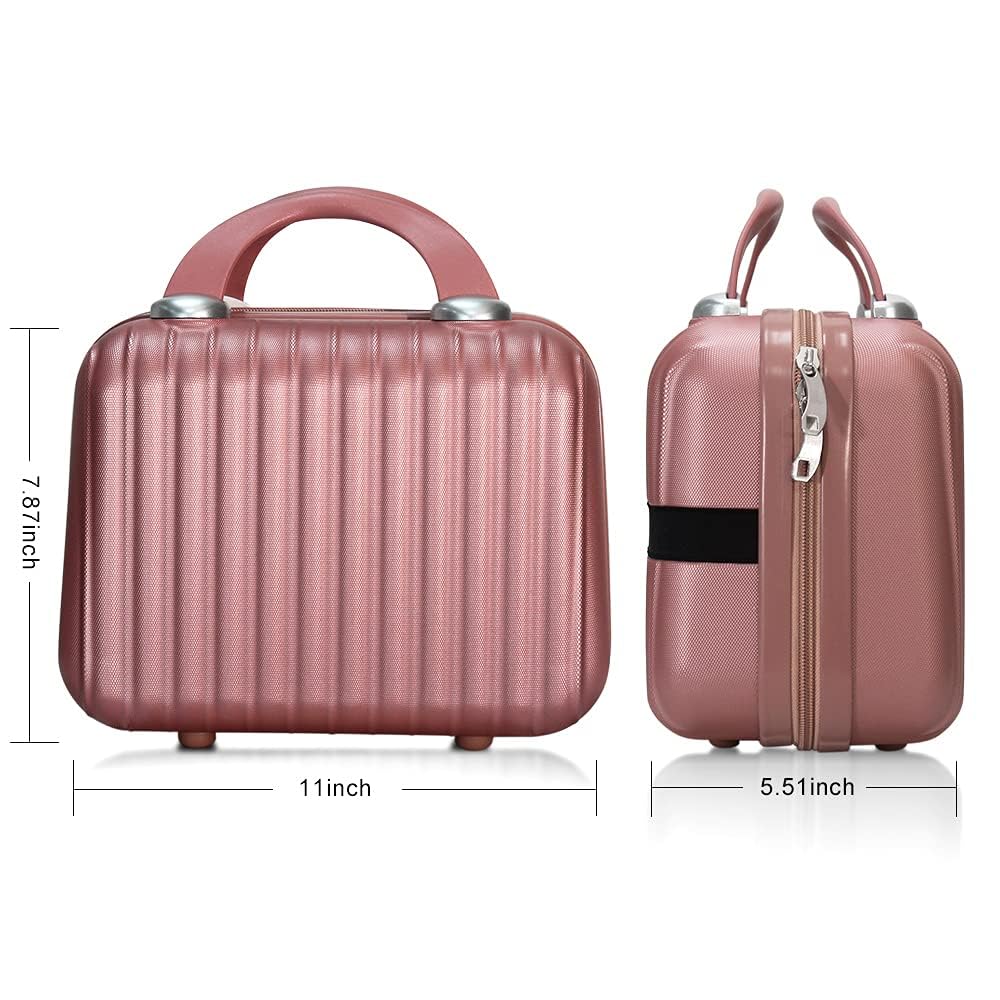 JZRTravel 11 inch Hard Shell Cosmetic Case Makeup Travel Case Organizer Bag Small Portable Make up Train Hand Luggage with Elastic Strap ABS Mini Suitcase Gifts for Her.