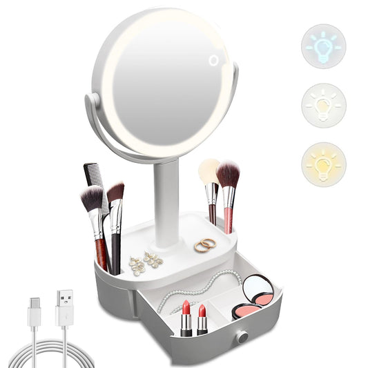 SANYCASA Makeup Mirror with Lights, Lighted Makeup Mirror with Magnification, 80 LED Vanity Mirror with Lights, 3 Color Modes & Stepless Dimming, Shatterp roof & Stable Base