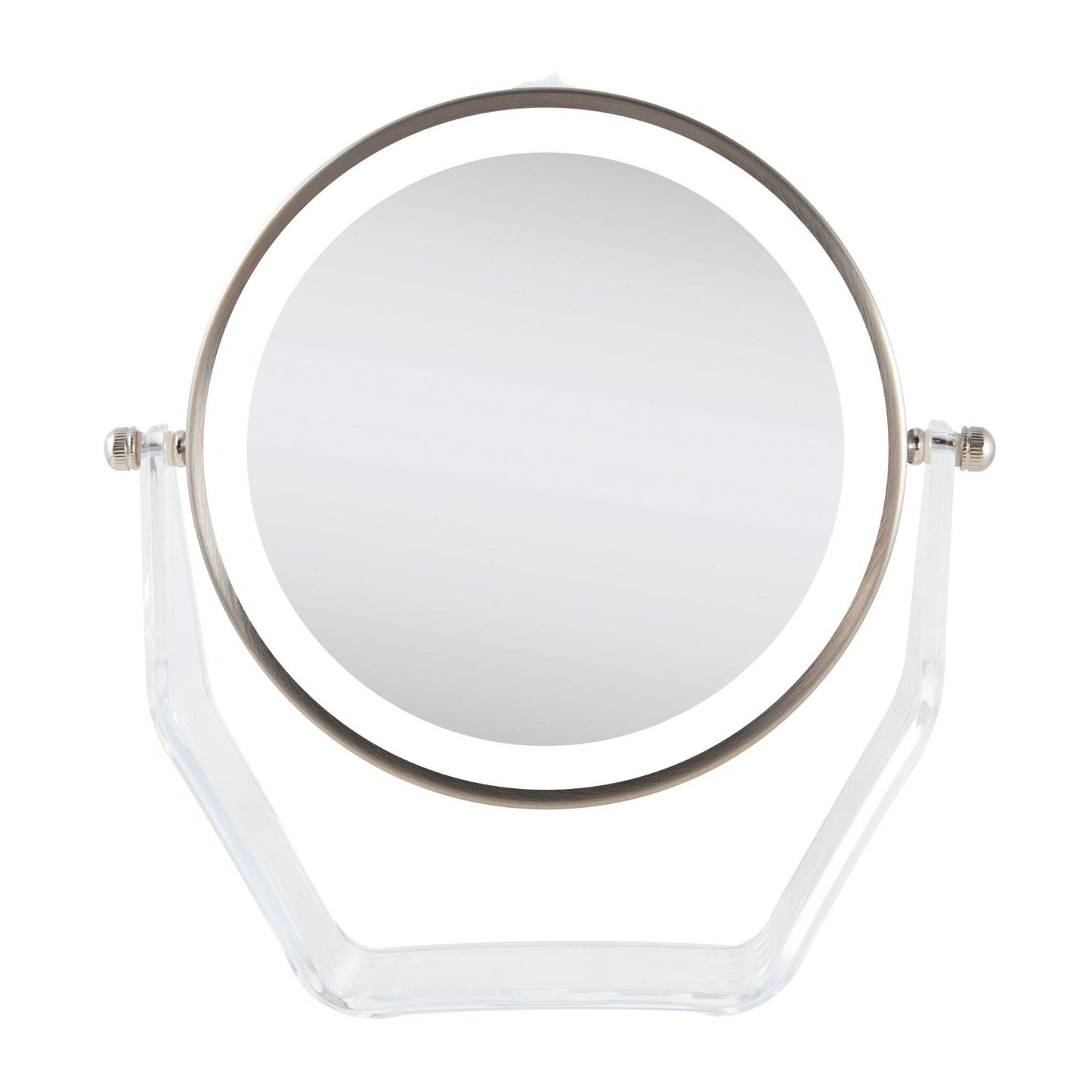 Zadro LED Lighted 8X/1X Magnification Two-Sided Swivel Acrylic Base Vanity Makeup Mirror for Bedroom, Bathroom and Tabletop in Satin Nickel