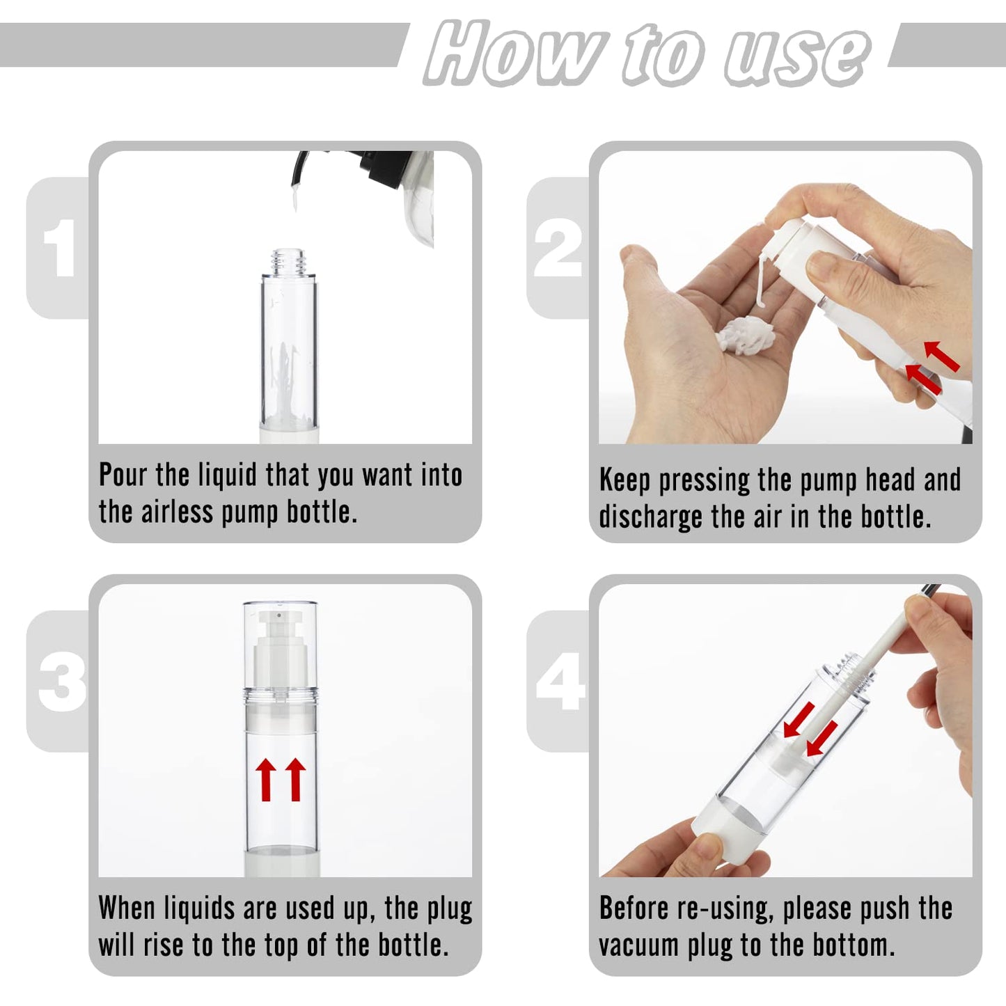 IFDGCTK 1.7OZ/50ML Clear Airless Pump Bottles, Lotion Dispenser Travel with Pump, Vacuum Plastic Travel Size Lotion Bottle for Foundation, Creams, Cosmetic(6 Pack)
