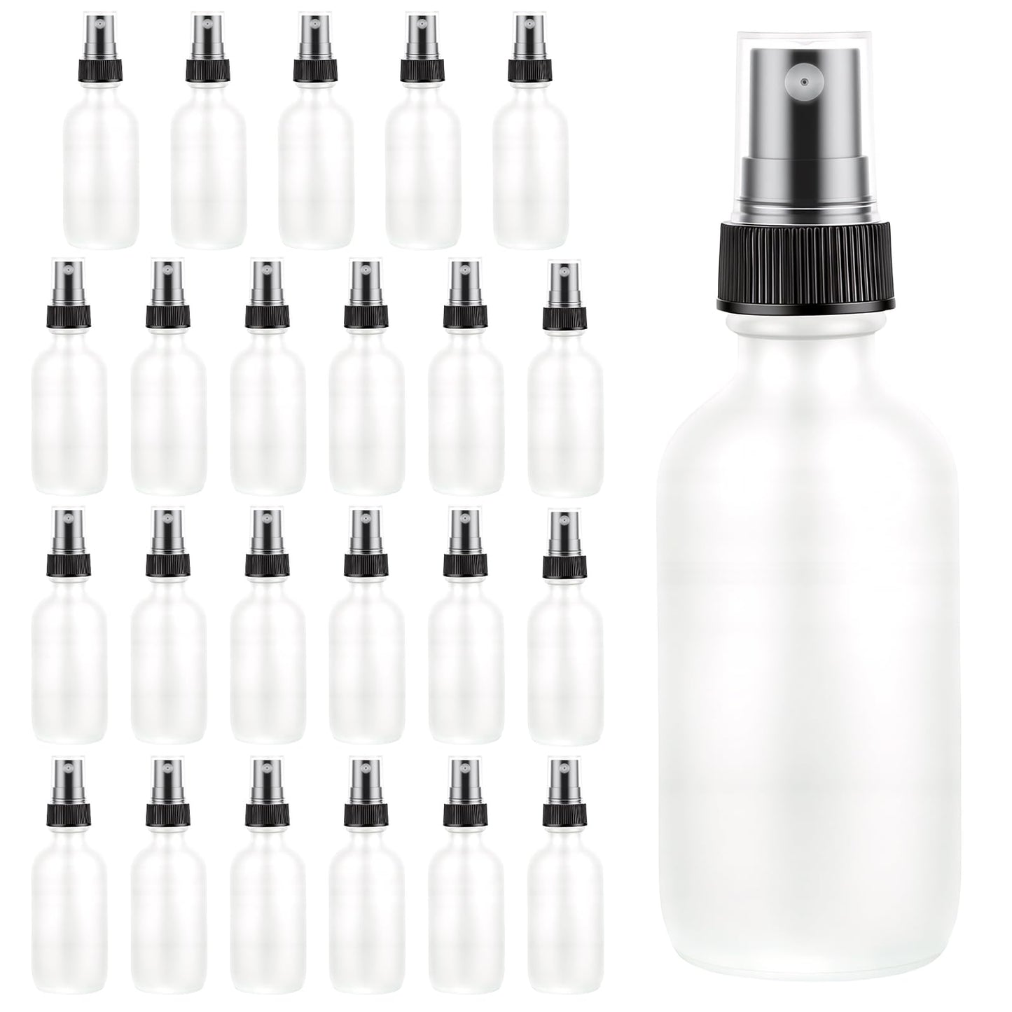 EASTHOLGLS 24 Pack Clear Frosted Glass Spray Bottles, Refillable Fine Mist Spray Containers for Essential Oils, Cleaning Solutions, Plants, Hair Care & Travel, Leakproof
