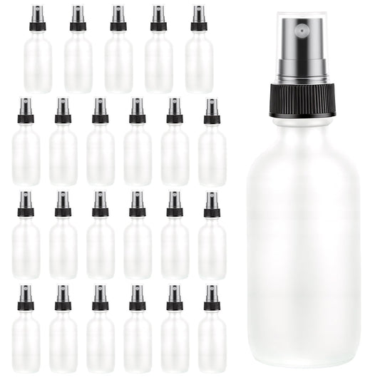 EASTHOLGLS 24 Pack Clear Frosted Glass Spray Bottles, Refillable Fine Mist Spray Containers for Essential Oils, Cleaning Solutions, Plants, Hair Care & Travel, Leakproof
