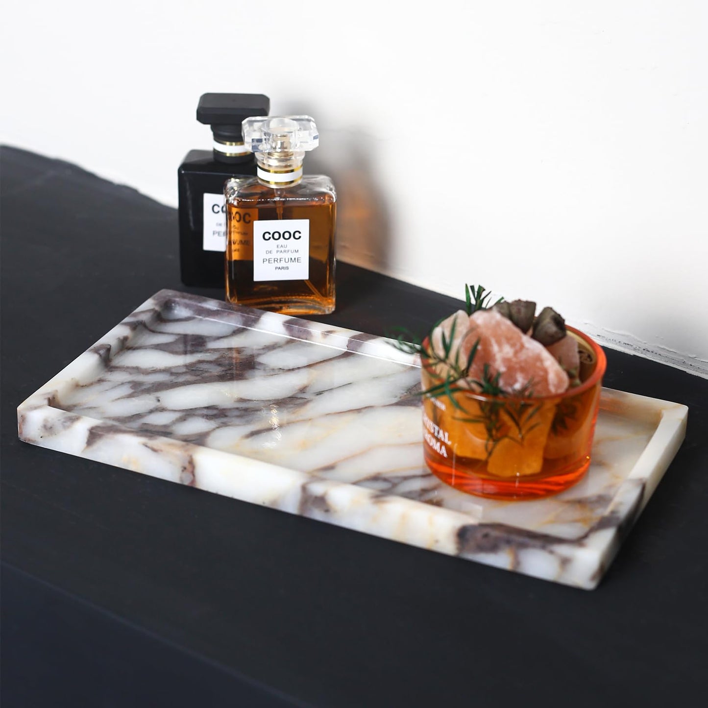 FutureStone 100% Natural Luxury Calaccata Viola Marble Small Hand Towel Tray Holder Organizer, Makeup Bathroom Holder