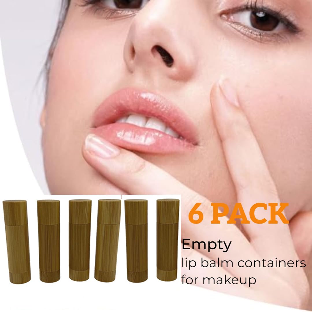 BEECO GIF2U Bamboo Empty Lip Balm Containers 5.5g 6 Pack,Refillable DIY Lip Balm Tube Containers with Clear PP Plastic Inner,Lip Gloss Tubes Chapstick Holder for DIY Cosmetic Samples Deodorant