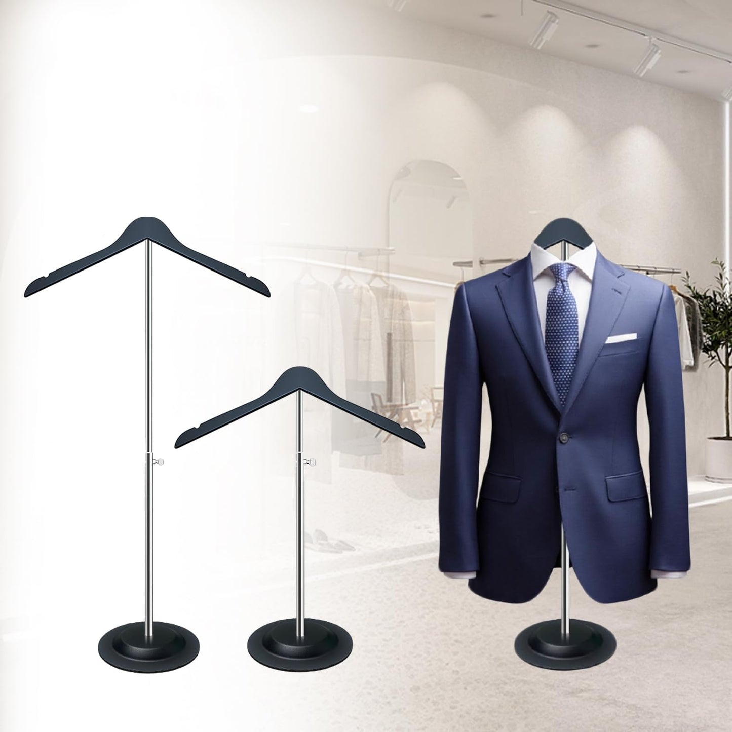 Gecauoea Shirt Display Stand 20-36“ Mannequin Torso with Pure Wood Hangers Dual Non-Slip Design, Stable Metal Base, Ideal T-Shirt Dress Form Display for Vendors, Retail, and Daily Use (Black, 2 Pack)
