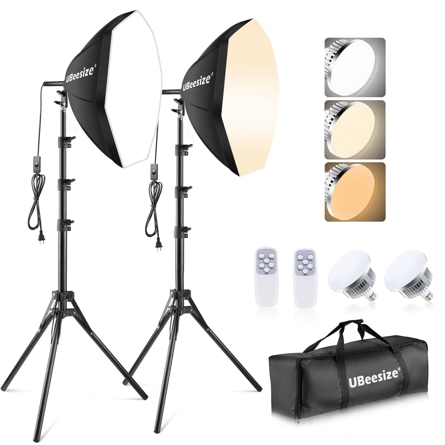 UBeesize Softbox Photography Lighting Kit, 20'' x 20'' Professional Softbox Lighting Kit with 85W 3000-7500K LED Bulbs, Studio Lights for Photography/Video Recording/Portraits Shooting/Live Streaming