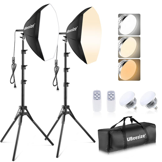 UBeesize Softbox Photography Lighting Kit, 20'' x 20'' Professional Softbox Lighting Kit with 85W 3000-7500K LED Bulbs, Studio Lights for Photography/Video Recording/Portraits Shooting/Live Streaming