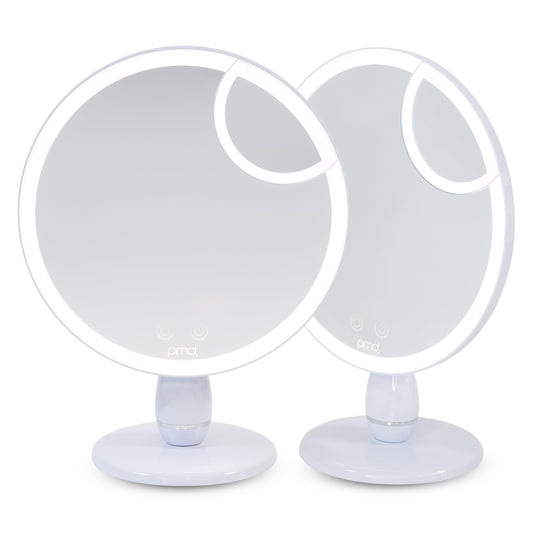 PMD Beauty Reflect Pro LED Makeup Mirror with Lights - TriLume Technology - Handheld Vanity Mirror - Three Modes, 360° Rotation, 5X Magnification, Travel Ready