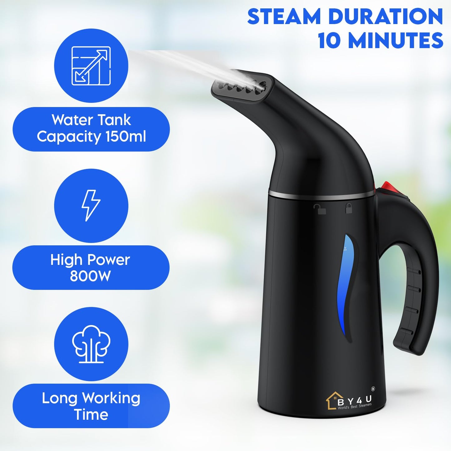 Handheld Steamer for Clothes Garment Powerful Steamer Wrinkle Remover, Easy to Use for Home and Trave Black