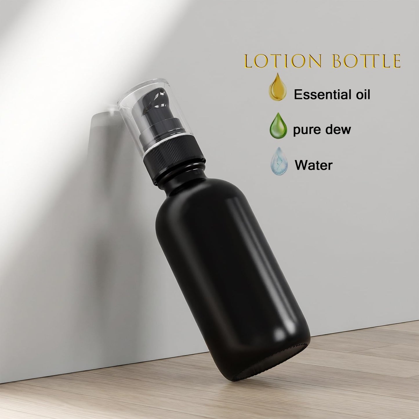 Jagolain 12Pack 2oz Black Glass Pump Bottles, 60ml with Black Pump, Empty Refillable Travel Small Container For Lotion Cream Essentil Oil Shampoo (60mlpumpBLK)