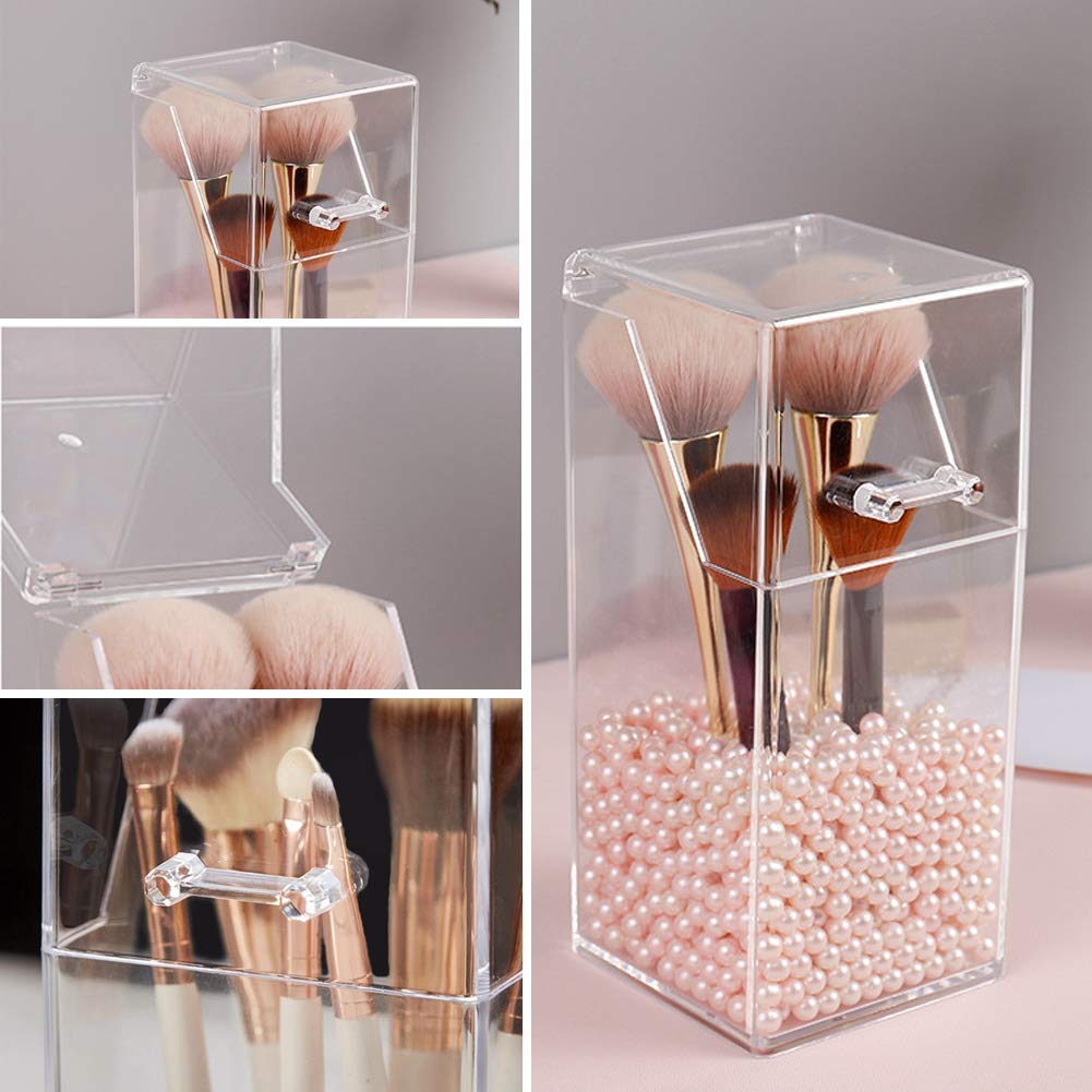 NARAMAX 1PC Clear Acrylic Makeup Brushes Holder with Lid Cosmetic Brushes Organizer Waterproof Cosmetic Storage Display Box Case for Dressing Tables and Vanity