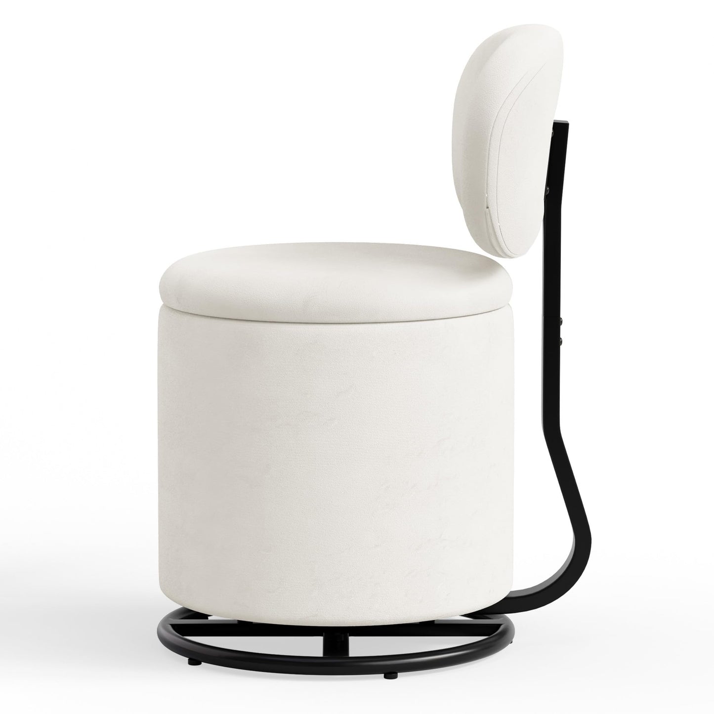 LIVELYGLOW White Velvet Swivel Vanity Chair with Storage Makeup Stool
