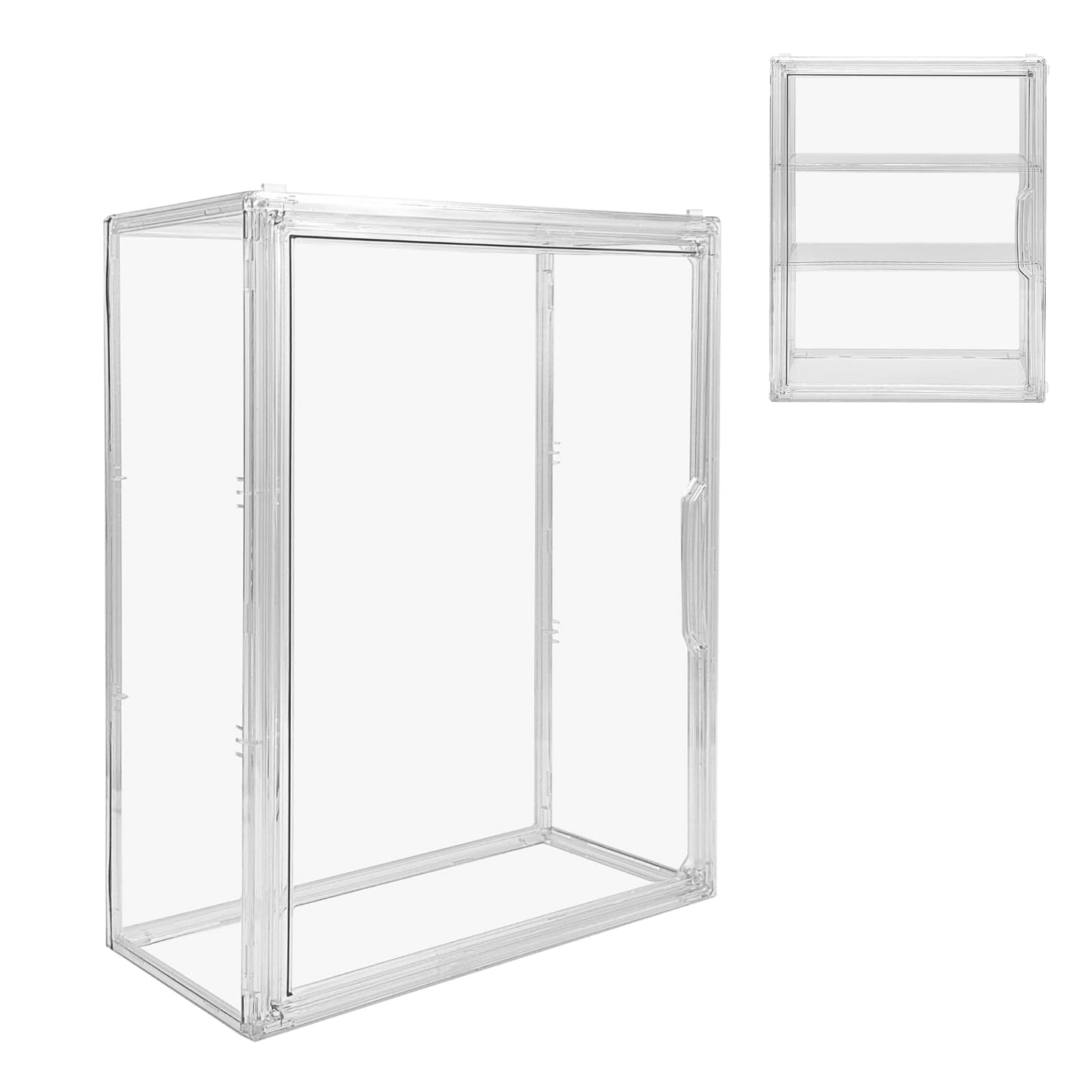 2 Pack Acrylic Display Case, 2/3 Layer Adjustable Figure Display Case, Wall-Mounted Dustproof Showcase for Collectibles Action Figure (2, 3 Tiers)