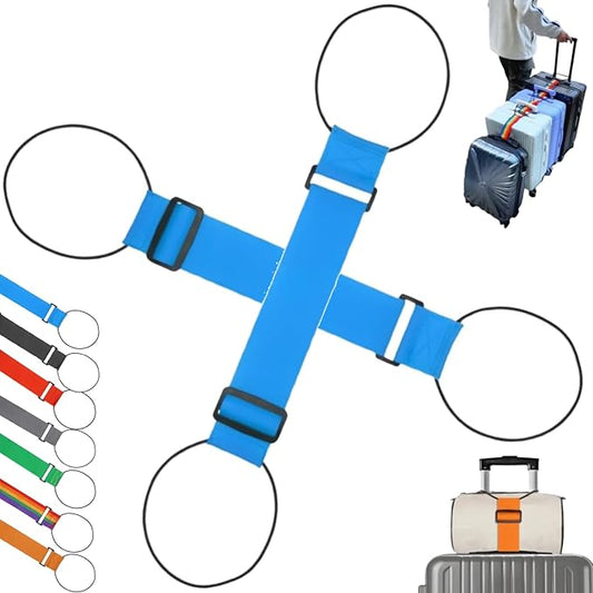 Multi Use Strong Adjustable Luggage Connector Straps, Luggage Straps for Suitcases, Elastic Rope,Adjustable Buckle, Waterproof and Wear-Resistant, Packing Tips for Travel (2*Blue)