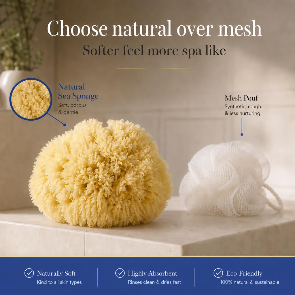 Real Natural Sea Sponges Multipack - 5pc Spa Gift Set in Premium Bag, Kind on Skin, for Bath Shower Facial Cleansing, Pamper Moms Brides Girlfriends & Teens (5 Pack Standard Packaging)