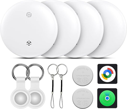 Air Tracker Tags for Android or iOS, Dual System Air Smart Tags-4 Pack, Compatible with iOS Find My or Google'S Find Hub App, Bluetooth Tracker Tag Item Finder for Keys,Luggages,Backpack (White)