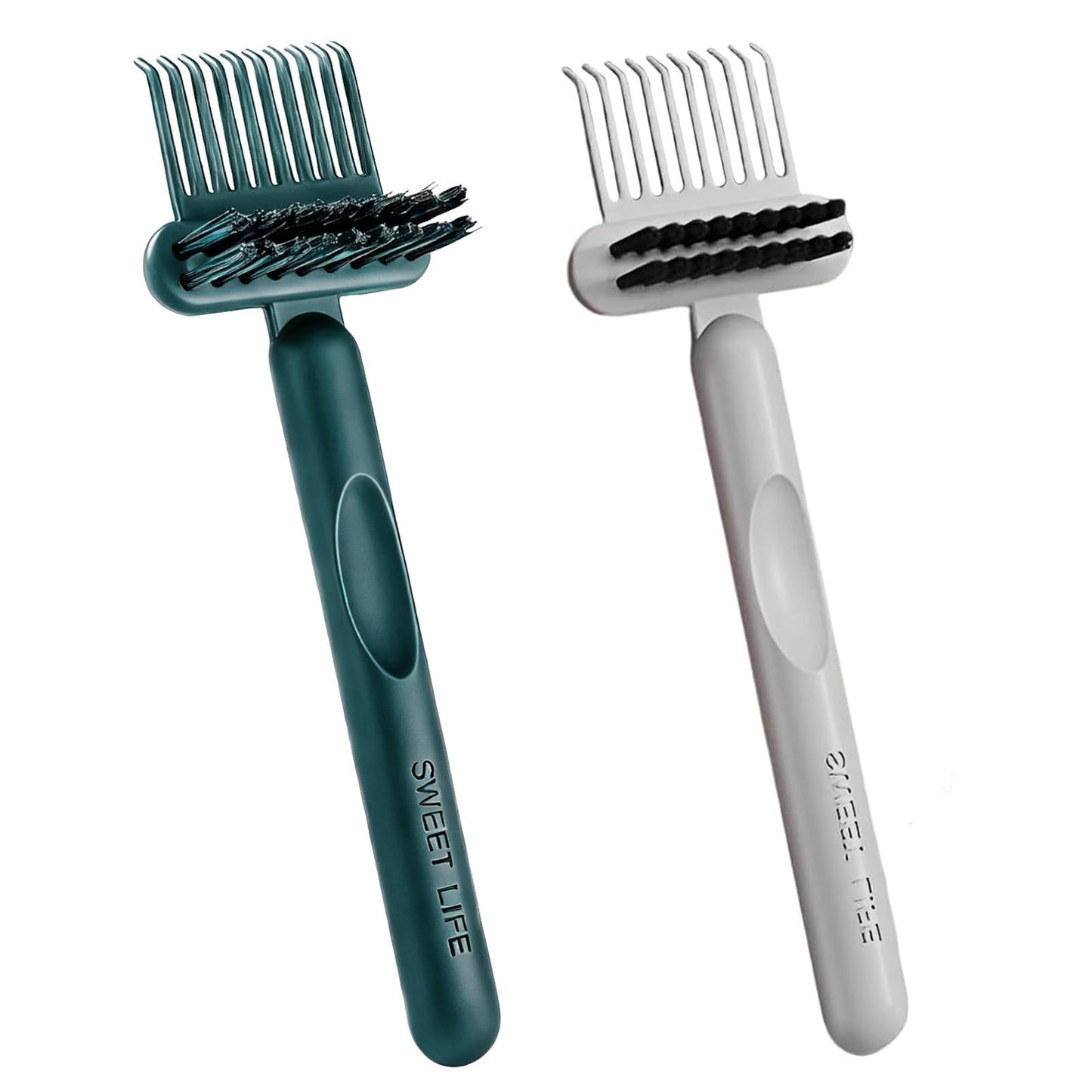 Jurrissa 2 Pack Hair Brush Cleaning Tool, 2-in-1 Cleaner Tool, Portable Cleaning Tool Set for Brush Comb Keyboard, Remover Rake for Removing Hair Dust, Home and Salon Use(Green&Grey)