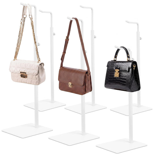 Ferrochef 6 Pack White Purse Stand Holder Handbag Display Stand Adjustable Stainless Steel Hanger Rack for Tabletop, Closet, Desk, and Retail Use for Vendors