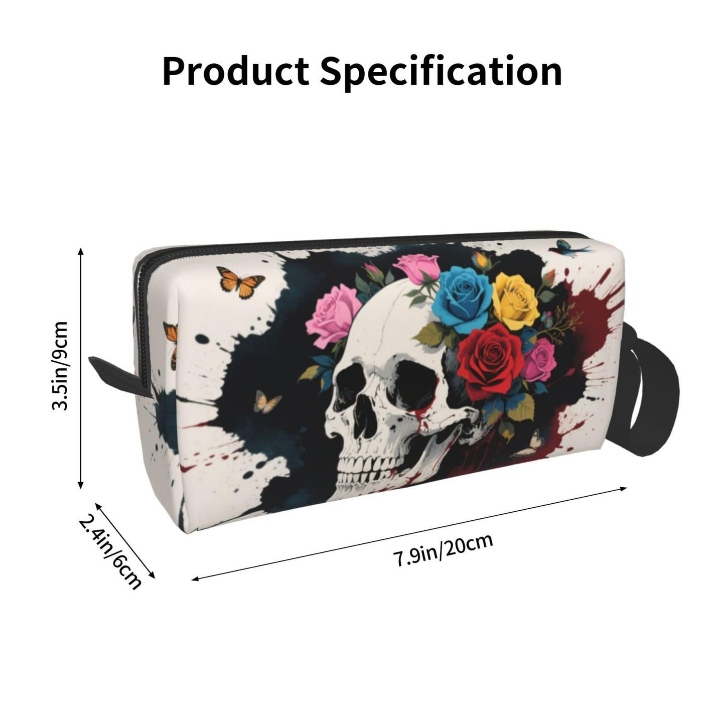 OLUSENMO Bold Skull & Roses Makeup Bag Small Compact & Durable Travel Cosmetic Bag Organizer Oxford Fabric Impact-Resistant Multi-Purpose Storage Perfect for Travel, Gym, Daily Use