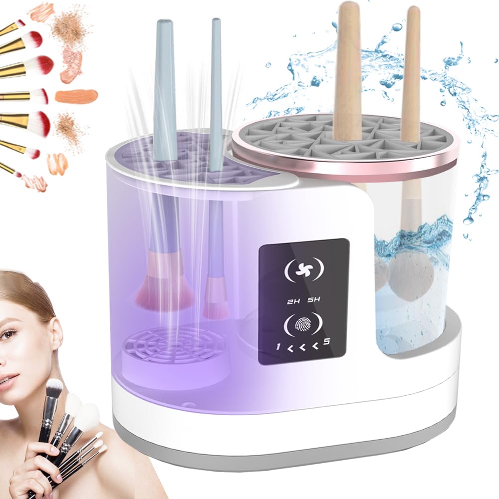 AOOFCMLLC Makeup Brush Cleaner 3 in 1 Electric Makeup Brush Cleaner and Dryer, Automatic Brush Cleaner Machine with Multi-Hour Drying Settings, Portable Design for All Makeup Brush Types