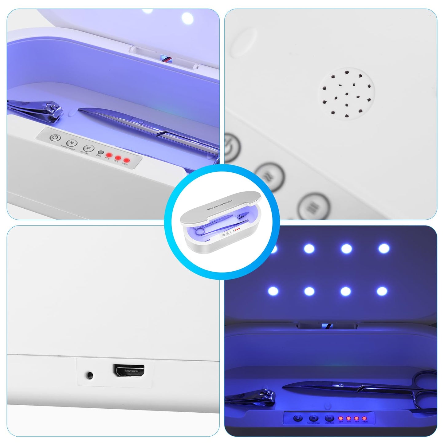 Wbuosz Portable Tool Sterilizer Box USB,Blue Light Cleaning Sterilizating Box for Manicure Salon,Tweezers,Tattoo,Scissors,Jewelry,Phone, Watch,Keys