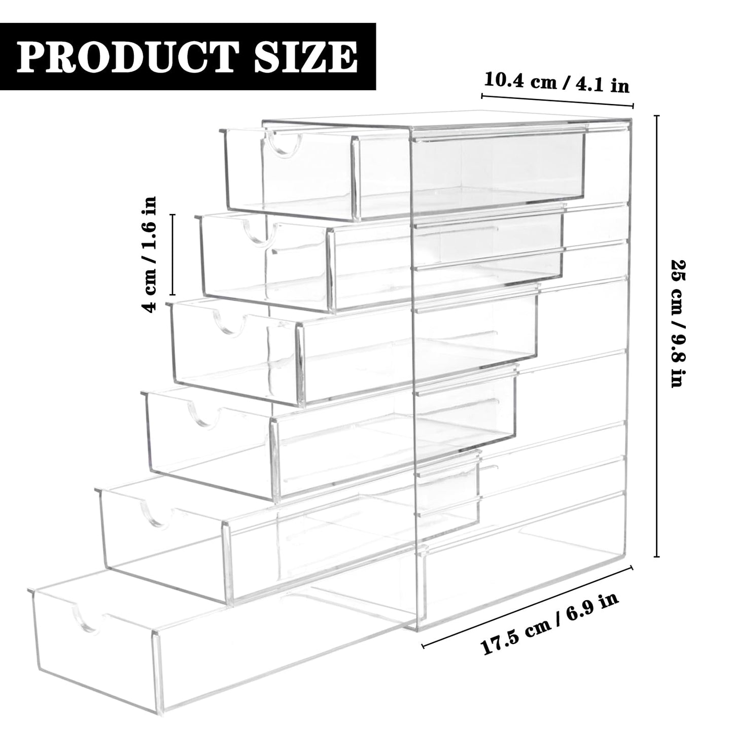 Clear Hair Accessories Organizer Box with 6 Layers, Acrylic Stackable Storage Drawers for Hair Ties, Claw Clips, Bow Holder for Girls, Vanity Makeup Organizer, Bathroom or Desk Countertop Container
