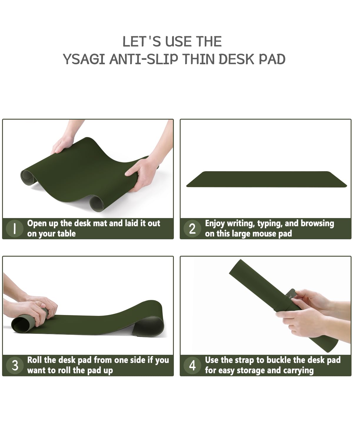 YSAGi Non-Slip Leather Desk Pad, Waterproof Laptop Computer Desk Keyboard Mat, Table Protector Blotter Mat, Large Mouse Pad for Office/Work/Home/Decor(Olive Green, 31.5" x 15.7")
