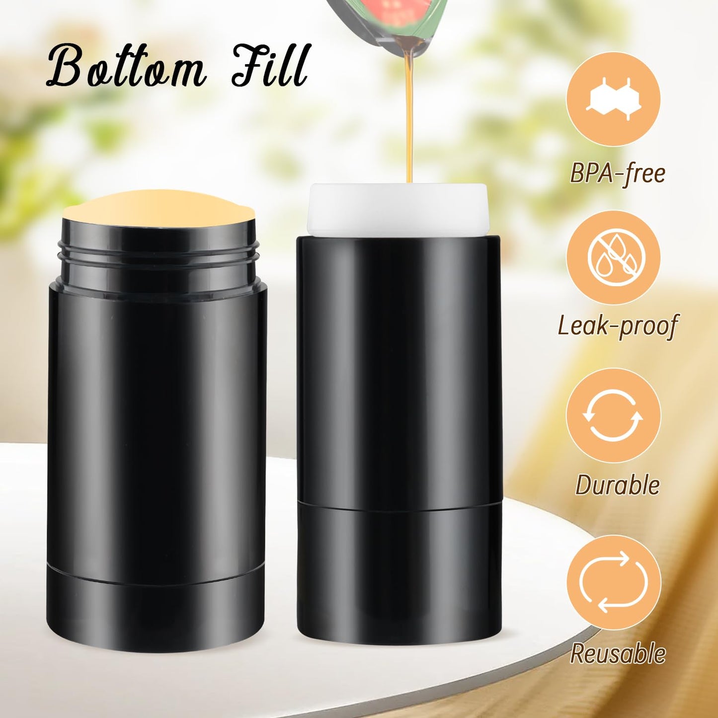 BOSMIOW 12 Pieces 15g Black Plastic Deodorant Containers,Empty 1/2 oz Travel Lip Balm Tubes for DIY Solid Perfume,Lipstick,Chapstick,Crayon