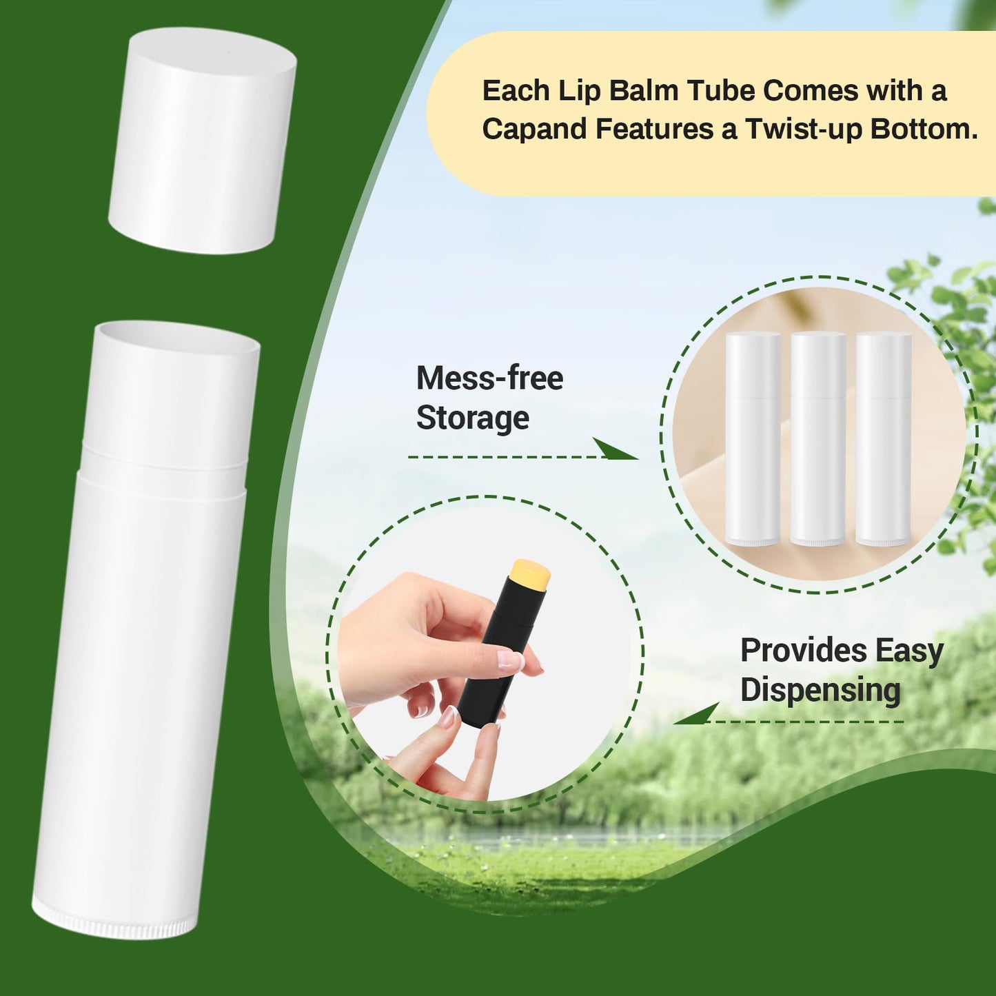 100 Pack Empty Lip Balm Tubes, 5.5ml Twist-Up lipsticks Containers with Caps, Refillable Plastic Lipstick Tubes for DIY Lip Balm, Solid Perfume, Cosmetic Samples, All Clear