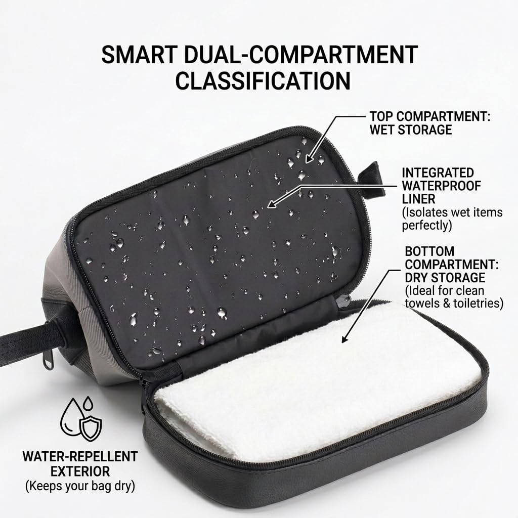 XLKJOS Wet Dry Separating Travel Toiletry Bag Waterproof Nylon