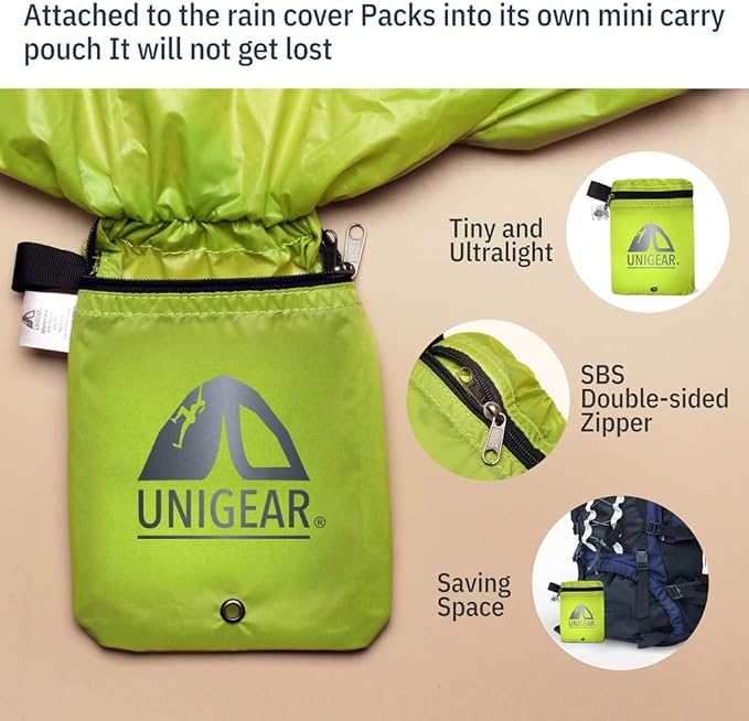 Unigear Backpack Rain Cover Waterproof Rating 5000mm Ultraportable and Durable with 2 Anti-Slip Buckle Strap, Integrated Carry Pouch Design (Green, Meidum)