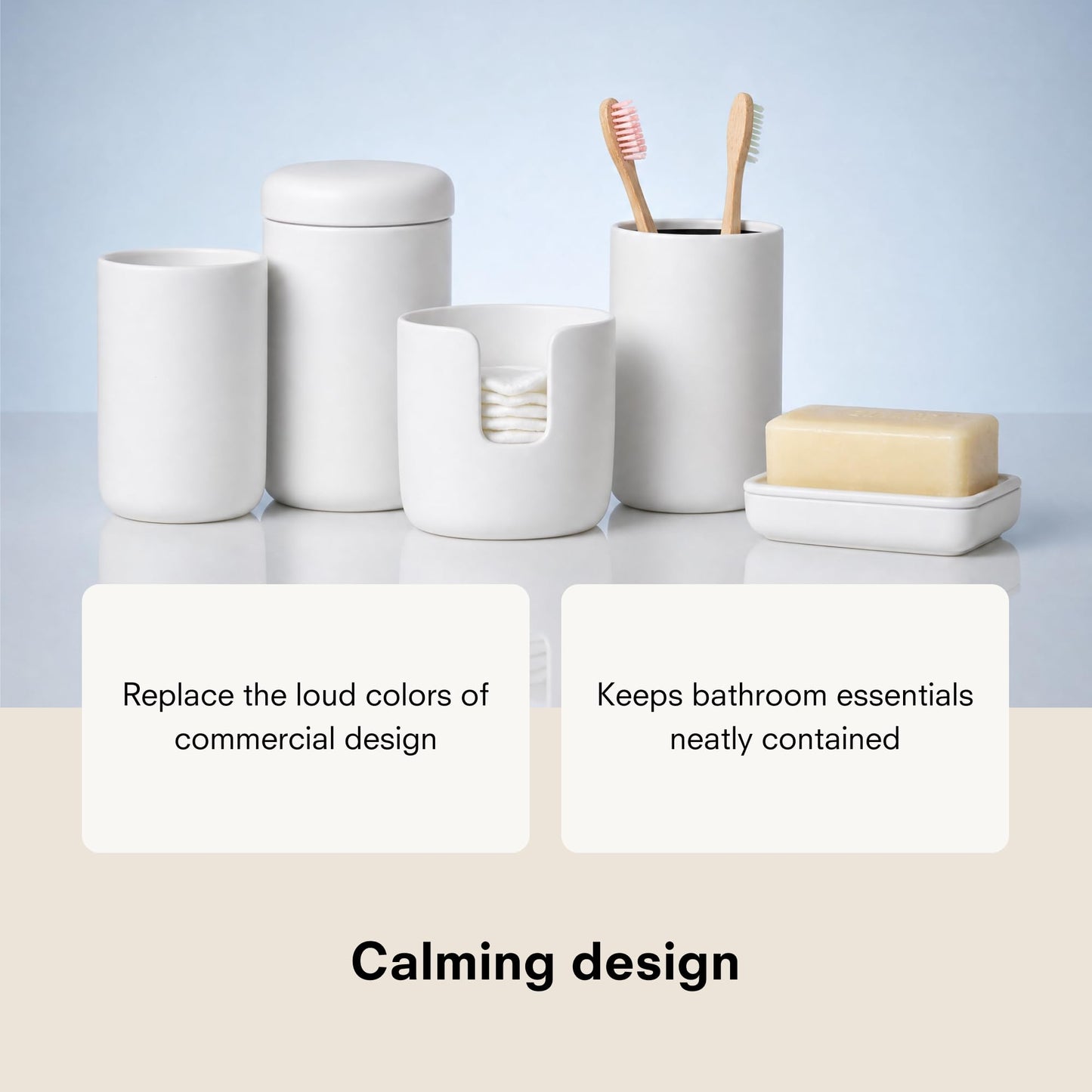 Public Goods Ceramic Cotton Rounds Holder | Matte White Stoneware Makeup Remover Pad Organizer | Minimalist Bathroom Storage Container for Cleansing Rounds | Handmade, Dishwasher Safe
