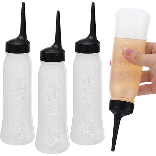 Veemoon 3 Pcs Hair Dye Applicator Bottle, Squeeze Container Refillable PP Material 9.35x2.24 Inch, Salon Barber Scalp Treatment Cosmetics Liquid Dispenser (3)