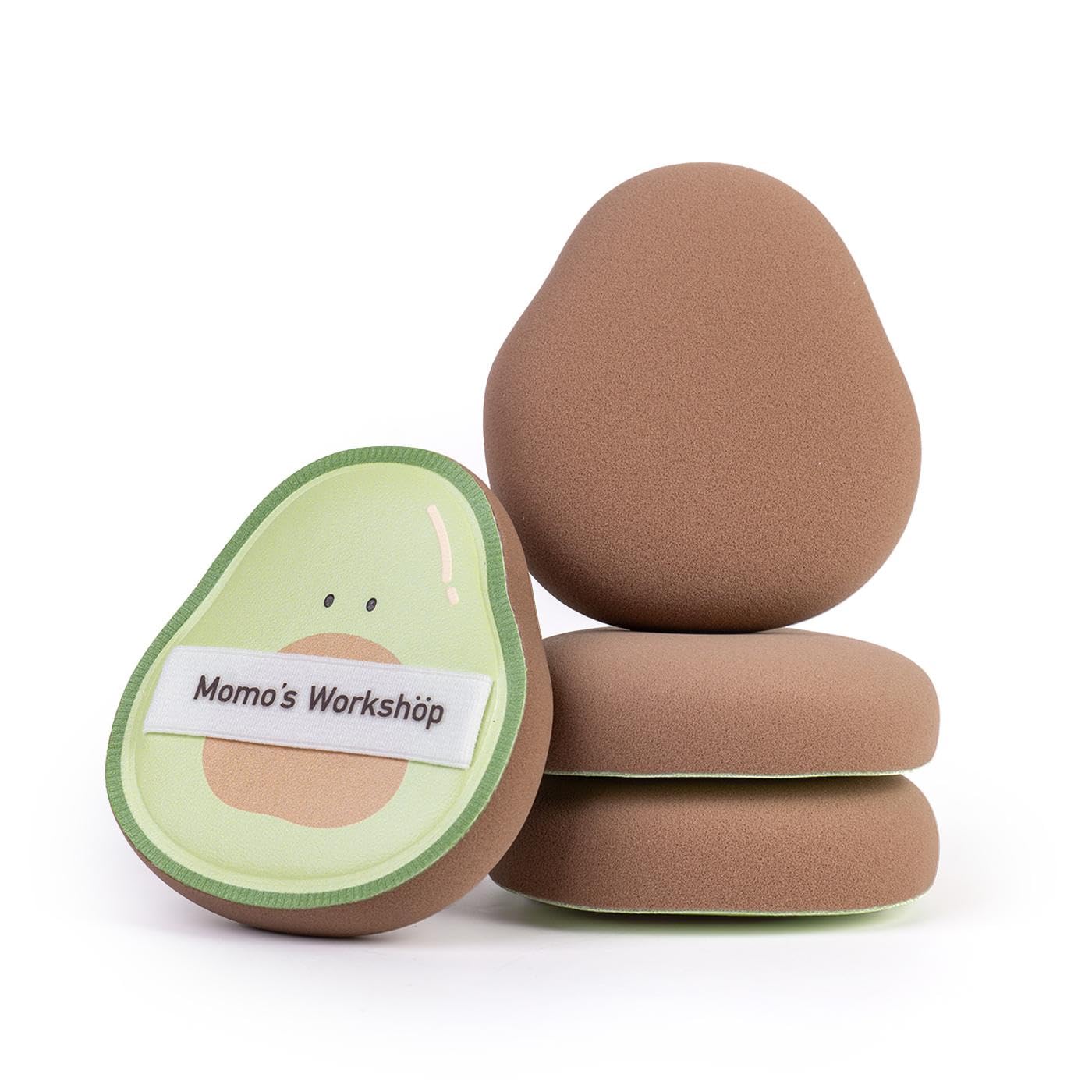 Momo's Workshop Avocado-shaped Makeup Sponge 2Pcs Hydrophilic PU Sponge Dry/Wet for Foundation