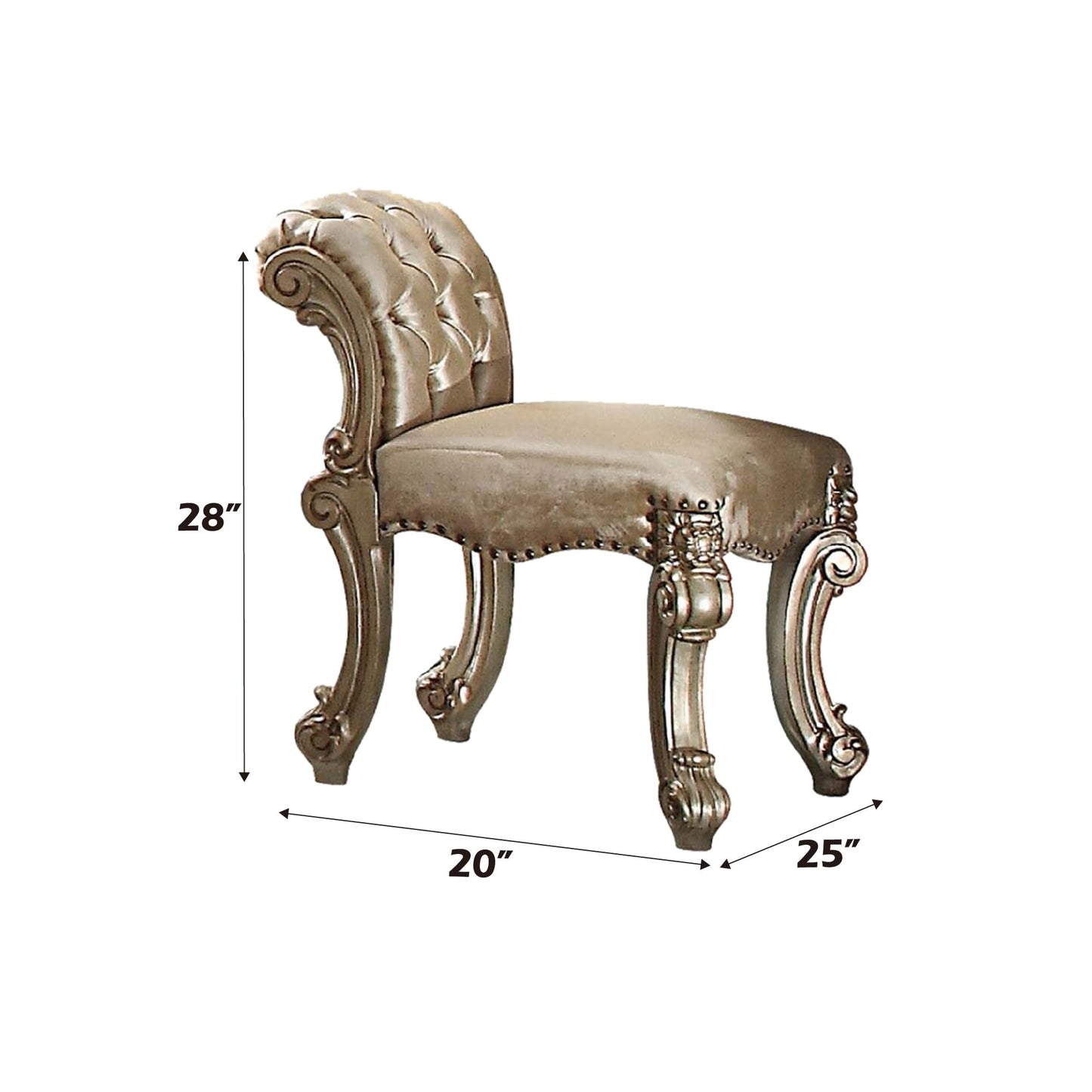 ACME Vendome Vanity Stool - 23008 - Fabric - Gold Patina & Bone