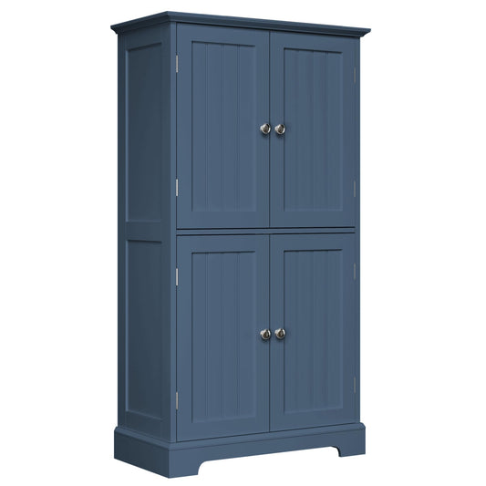 ChooChoo Bathroom Floor Cabinet, Modern Bathroom Storage Cabinet with 4 Doors and Adjustable Shelves, Freestanding Cupboard for Living Room, Blue
