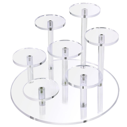 Eco Moda Acrylic Display Stand - 7-Tier Action Figure Stand - Multilevel Acrylic Risers for Display - Collection Organizer Holder for Figures, Collectibles, Toys and Dolls, Jewelry (Round-Clear8.8)