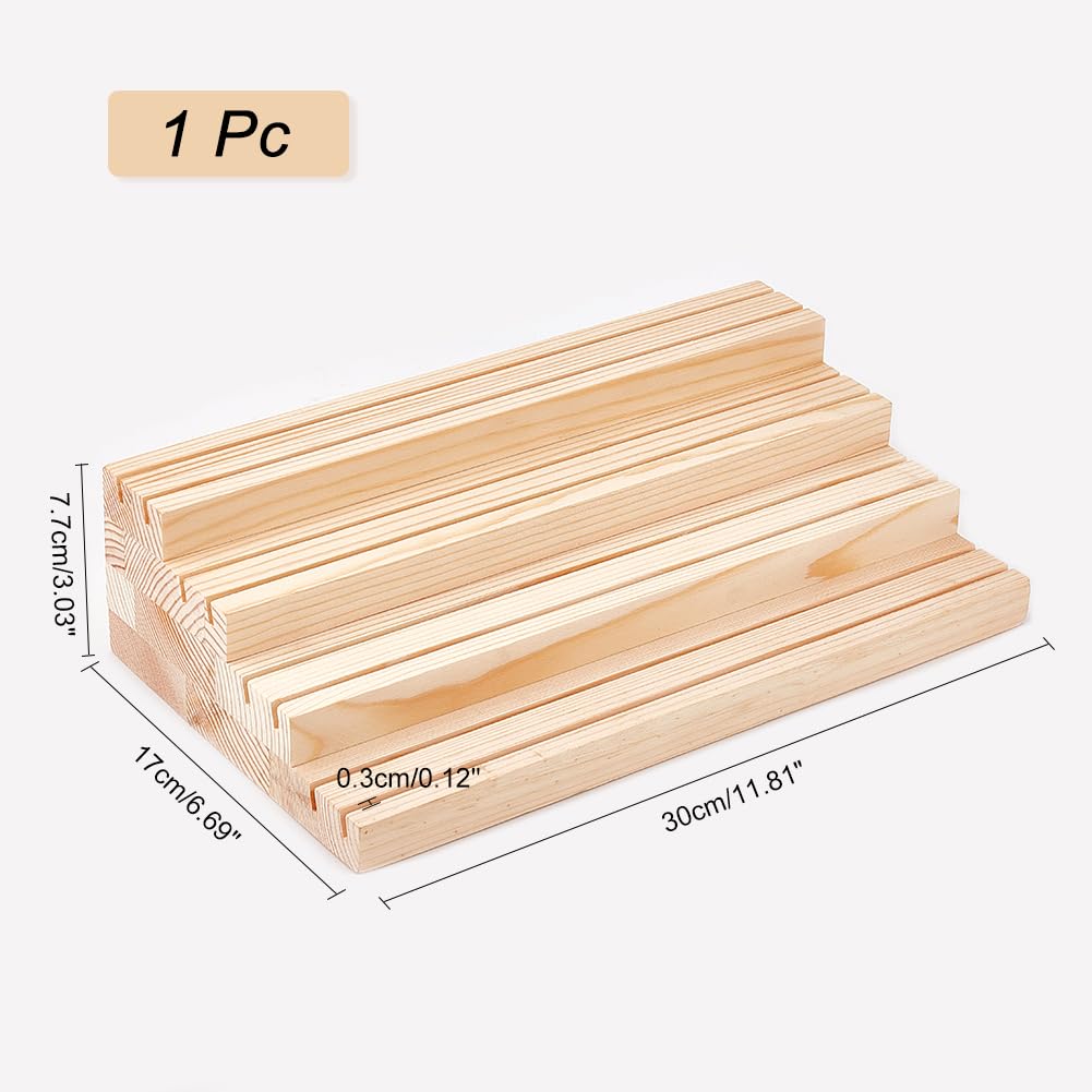 NBEADS 4-Tier Wood Jewelry Display Stand, Wooden Earring Organizer Holder with Grooves Jewelry Showcase Rack for Rings Earring Display Photo Home Decorations