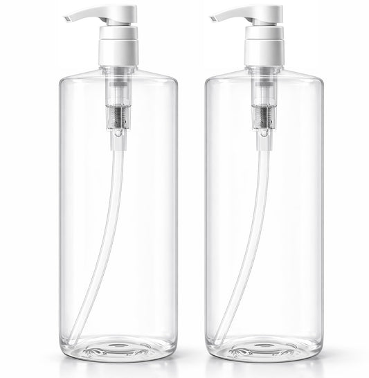 Bar5F Pump Bottle (2-Pack 32-Ounce 1-Liter) Empty for Shampoo Conditioner Body Wash Lotion BPA-Free Crystal-Clear