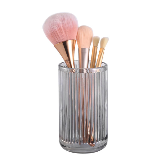 DASITON Makeup Brush Holder Organizer, Crystal Glass Makeup Brushes Storage Holder, Vintage Make Up Brush Cup for Vanity, Pen Pencil Holder for Desk, Toothbrush Holders for Bathroom (Grey L)