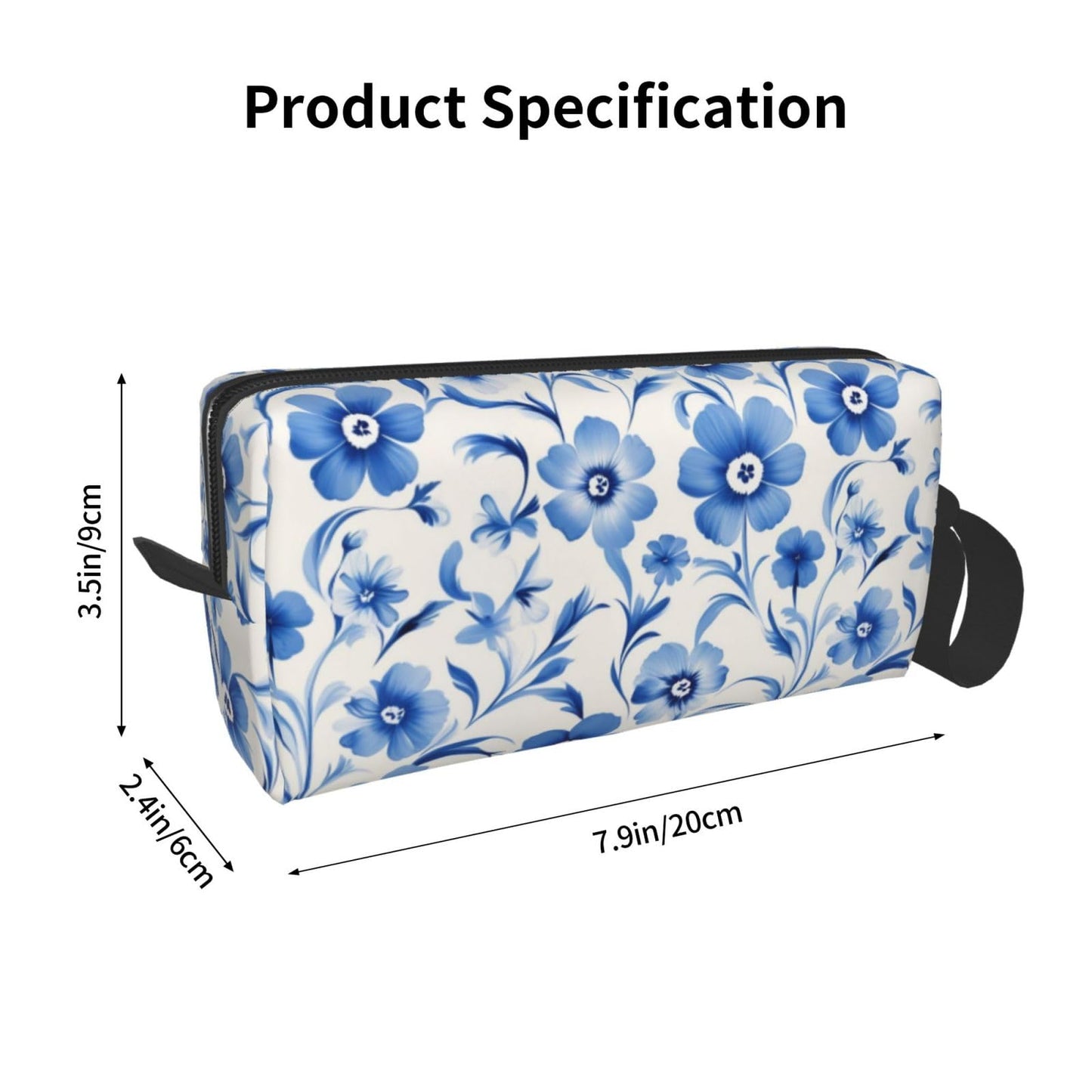 OLUSENMO Blue Elegant Flower Makeup Bag Small Compact & Durable Travel Cosmetic Bag Organizer Oxford Fabric Multi-Purpose Storage Perfect for Travel, Gym, Daily Use
