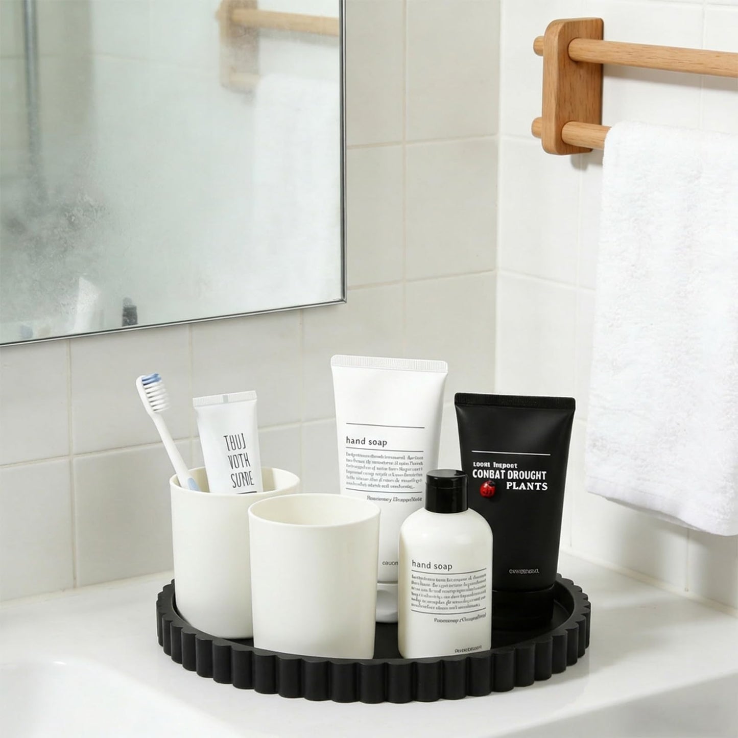 Shuielai Silicone Bathroom Tray, Round Vanity Tray, 9-inch, Black, Storage Decorative Vanity Coffee Table Decor for Perfume