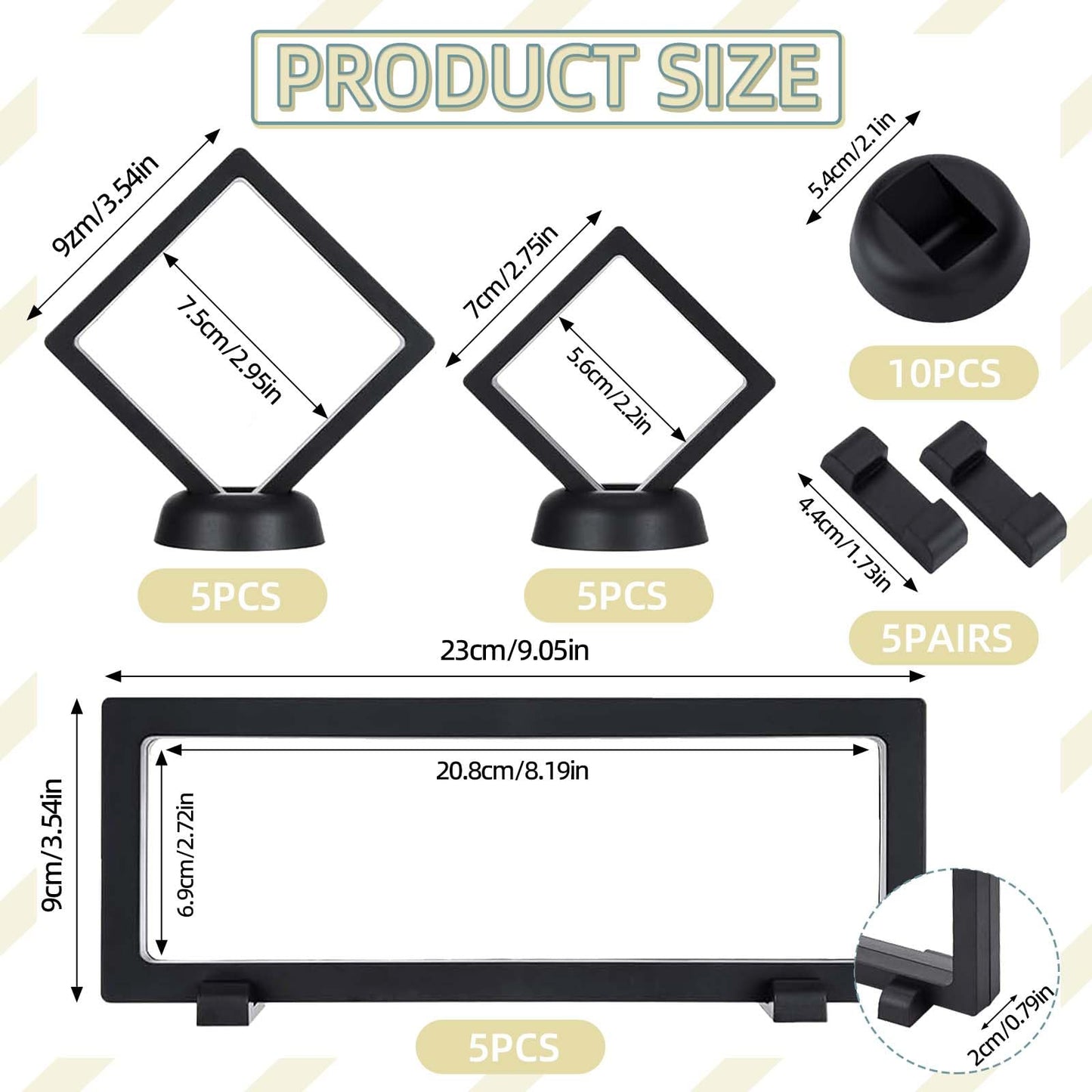 YUX-DTDSU 15 Pack 3D Floating Frame with Bases, Transparent PE Display Case, Black Challenge Coin Display Stand Holder, Large Suspension Jewelry Storage Boxes for Medals, Specimen, Medallions, Stamps