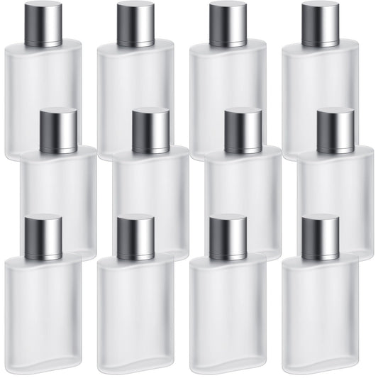 Tessco for you 12 Pcs 50/100ml Frosted Glass Bottle Perfume Atomizer Refillable Spray Empty Perfume Dispenser Fine Mist Atomizer Cosmetic Container for Travel Men Women (1.7 Ounces,Silver Gray)