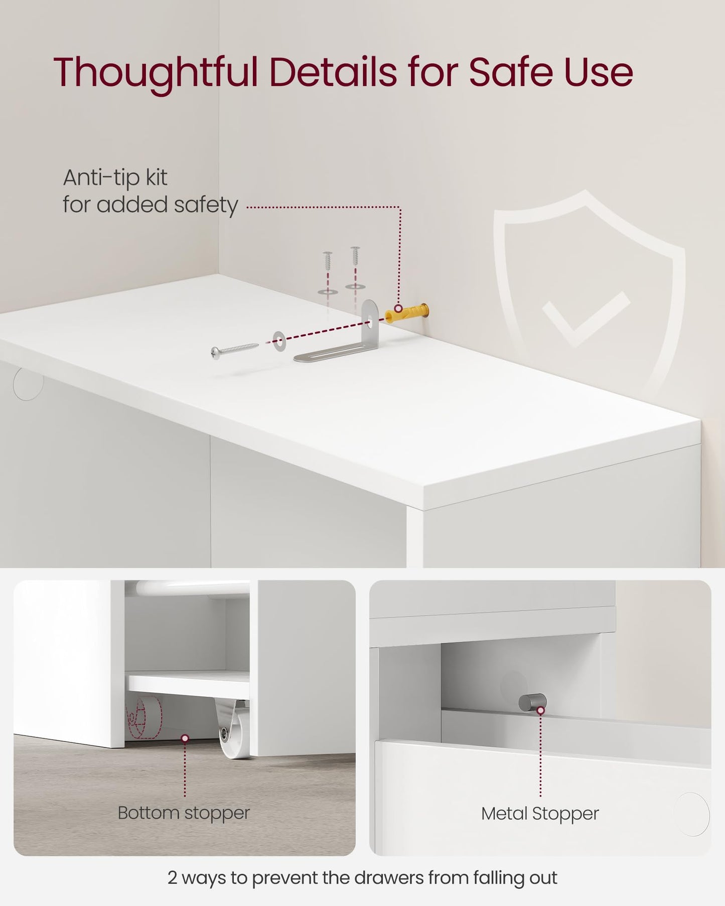 VASAGLE Slim Bathroom Storage Cabinet, Narrow Freestanding Cabinet with Storage Drawers and Adjustable Shelf, for Small Spaces, Modern Style, Cloud White UBBK567T14S