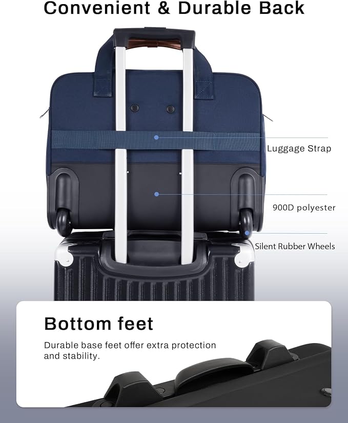 Rolling Laptop Bag for Men and Women, 17 Inch Roller Computer Briefcase, Underseat Carry On Luggage Suitcase with Wheels, Waterproof 2 Wheeled Case for Work, Travel, College, Mobile Office Bag, Navy