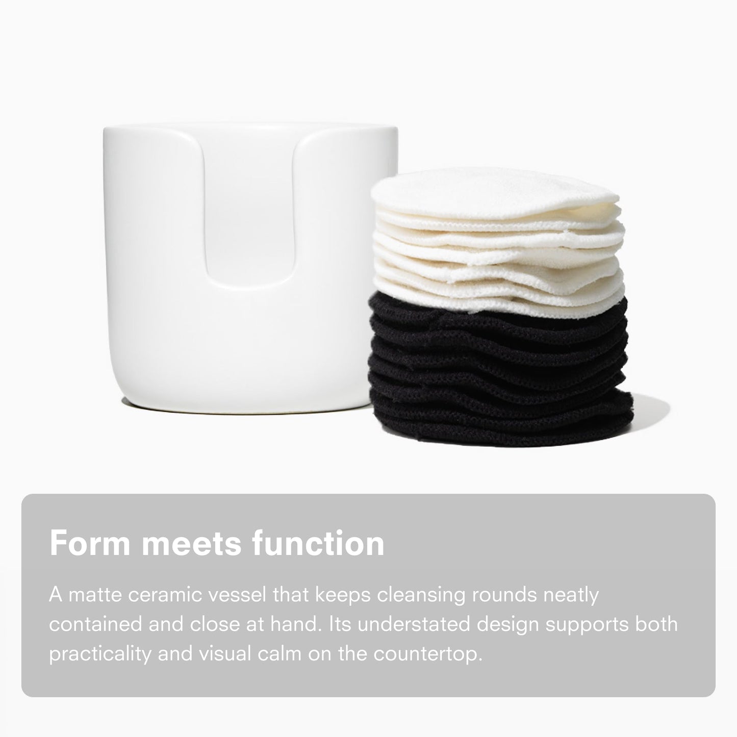 Public Goods Ceramic Cotton Rounds Holder | Matte White Stoneware Makeup Remover Pad Organizer | Minimalist Bathroom Storage Container for Cleansing Rounds | Handmade, Dishwasher Safe